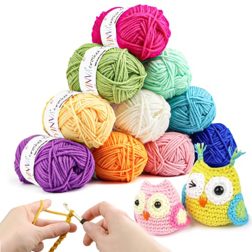 YINVA Häkelgarn 10 Farben x 25g Acryl Wolle Zum Häkeln Wolle Zum Stricken Häkelwolle für Anfänger Mehrfarbiges Crochet Yarn zum Stricken Häkeln und Basteln von YINVA