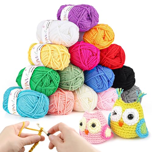 YINVA Häkelgarn 15 Farben x 25g Acryl Wolle Zum Häkeln Wolle Zum Stricken Häkelwolle für Anfänger Crochet Yarn für Häkeln Stricken und Handwerk von YINVA