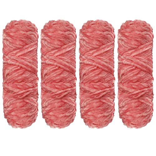 YINVA Chenille Wolle zum Häkeln 400g(4pcs×100g) Chenille Wolle Flauschige Wolle Velvet Weiche Plüschwolle Häkelwolle für Anfänger Dicke Wolle Zum Stricken-Dunkelrosa von YINVA