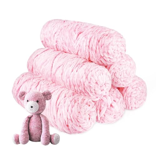 YINVA Chenille Wolle zum Häkeln 600g(6pcs×100g) Chenille Wolle Flauschige Wolle Velvet Weiche Plüschwolle Häkelwolle für Anfänger Dicke Wolle Zum Stricken-Rosa von YINVA