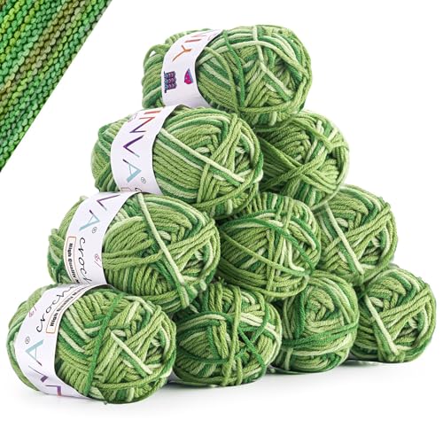 YINVA Wolle zum Häkeln Häkelwolle 10 x 25g Bunt Wolle Farbverlauf Häkelgarn Mehrfarbiges Wolle zum Stricken Sockenwolle für Häkeln Stricken und Handwerk (Apfelgrün) von YINVA