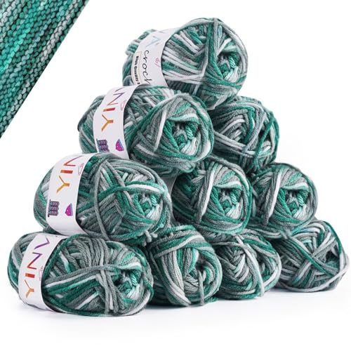YINVA Wolle zum Häkeln Häkelwolle 10 x 25g Bunt Wolle Farbverlauf Häkelgarn Mehrfarbiges Wolle zum Stricken Sockenwolle für Häkeln Stricken und Handwerk (Dunkelgrün) von YINVA