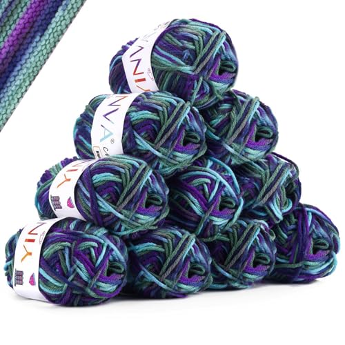 YINVA Wolle zum Häkeln Häkelwolle 10 x 25g Bunt Wolle Farbverlauf Häkelgarn Mehrfarbiges Wolle zum Stricken Sockenwolle für Häkeln Stricken und Handwerk (Lila Blau Grün) von YINVA