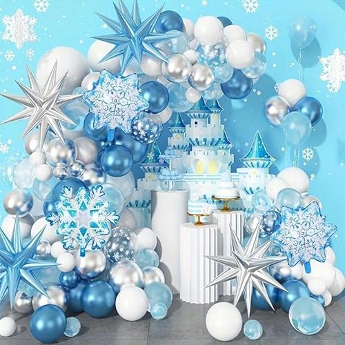 113 Stück Frozen-Geburtstagsdekoration, Ballondekoration für Mädchenpartys, Schneeflocken-Folienballons, Frozen-Partydekoration, Elsa-Prinzessin-Geburtstagsdekoration von YINcrinx