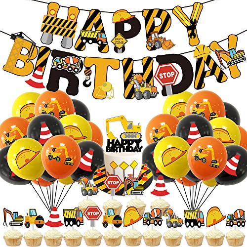 33PCS Engineering Auto Kindergeburtstag Party Dekoration, Bagger Ballon Dekoration, Cartoon Animation Geburtstagsparty, Latex Ballon Set von YINcrinx