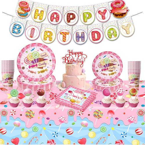 87 Stück Lollipop Partygeschirr Set, Kindergeburtstag Ornamente, Geburtstag Geschirr, Süßigkeiten Thematische Party Dekorationen für 20 Personen 87 Stück Lollipop Partygeschirr Set, Kindergeburtstag Ornamente, Geburtstag Geschirr, Süßigkeiten Thematische Party Dekorationen für 20 Personen von YINcrinx