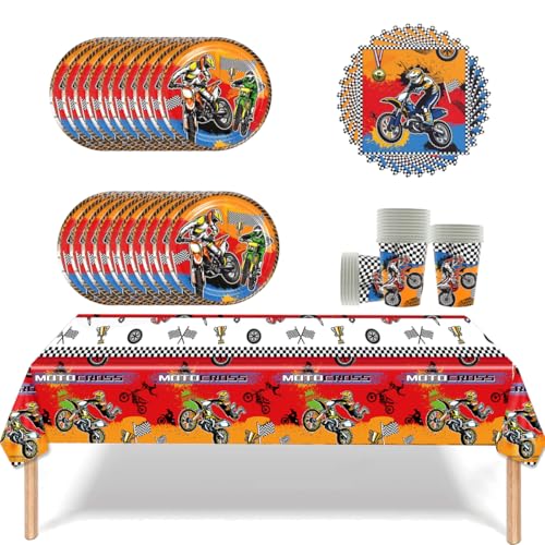 YINcrinx Motorrad-Partygeschirr, Kinder-Rennsport-Partygeschirr, Kinder-Geburtstagspartygeschirr, Pappteller und -becher Papierservietten Tischtücher, 20er-Set YINcrinx Motorrad-Partygeschirr, Kinder-Rennsport-Partygeschirr, Kinder-Geburtstagspartygeschirr, Pappteller und -becher Papierservietten Tischtücher, 20er-Set von YINcrinx