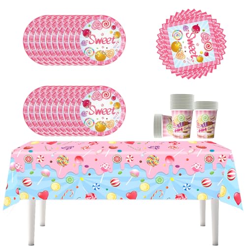 YINcrinx Pink Candy Partygeschirr mit Papptellern, Bechern, Tischtüchern und Servietten für süße Süßigkeiten-Dekorationen, Kindergeburtstage, Baby-Duschen, für bis zu 20 Gäste! YINcrinx Pink Candy Partygeschirr mit Papptellern, Bechern, Tischtüchern und Servietten für süße Süßigkeiten-Dekorationen, Kindergeburtstage, Baby-Duschen, für bis zu 20 Gäste! von YINcrinx