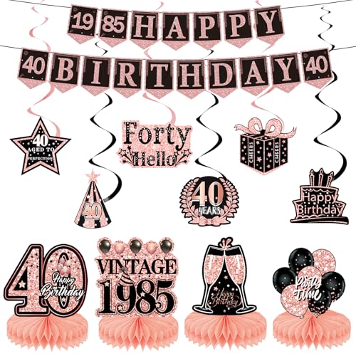 Dekorationsset zum 40. Geburtstag für Männer und Frauen, 11-teiliges Banner mit Aufschrift "Back in 5,041.9 cm, Roségold, "Happy 40th Birthday", Decken-Tischaufsatz, Tafelaufsätze, Wirbel Dekorationsset zum 40. Geburtstag für Männer und Frauen, 11-teiliges Banner mit Aufschrift "Back in 5,041.9 cm, Roségold, "Happy 40th Birthday", Decken-Tischaufsatz, Tafelaufsätze, Wirbel von YIOTJUNL