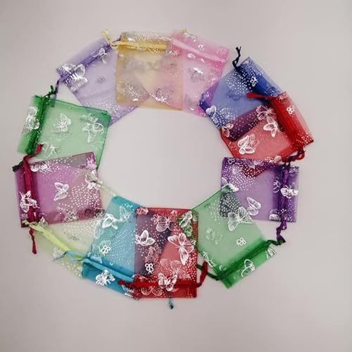 YIPOCH 100 Stück 15 x 20 17 x 23 20 x 30 große Schmetterlings-Organzabeutel, Schmetterlings-Geschenkbeutel mit Kordelzug für Schmuck, Verpackungsbeutel, Aufbewahrungsbeutel von YIPOCH