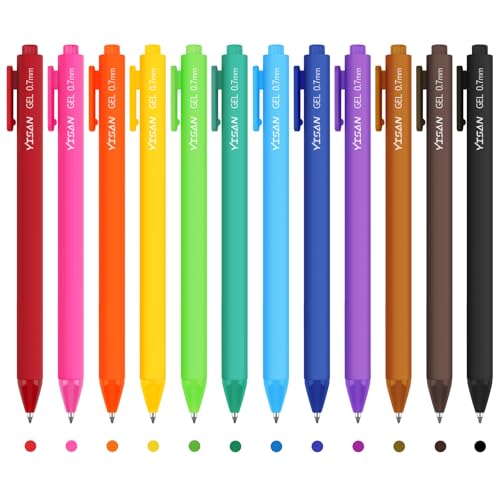YISAN Gelstifte,12 Farben,0,7 mm Bullet Journal Stifte Set,Kugelschreiber,Druckkugel-Gelstifte zum Schreiben,Malen,Mandala,Bulletjournal,71044 von YISAN