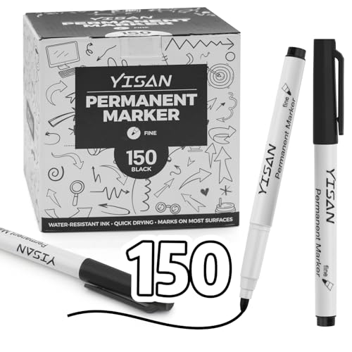 YISAN Permanent Marker Dünn Bulk 150 Stück,Permanentstift Schwarz Feine Spitze, für Kunststoff, Stein, Glas, Metall,71518 von YISAN