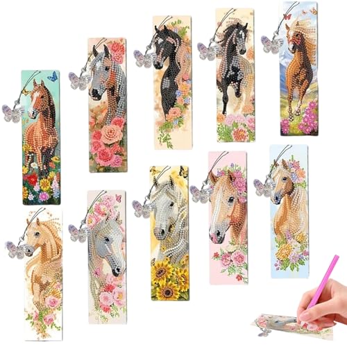 10 Stück Diamond Painting Lesezeichen Pferd, Diamant Malerei Lesezeichen mit Anhänger, 5D Diamant Painting Bookmark, DIY Spielzeug Geschenke von YISKY