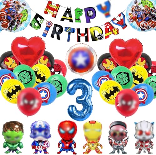 33 Stück helden Deko Geburtstag 3 Jahre, helden Luftballons Geburtstag 3 Jahre, Luftballon Kindergeburtstag Deko, held Luftballon Deko 3 Jahre Party Luftballons Dekoration für Kinder (B) von YISKY