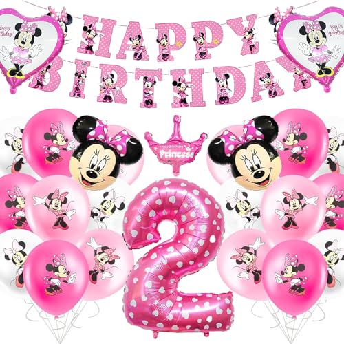 Minnie Geburtstag Party Dekoration 2 Jahre, 25 Stück Minnie Luftballon Kit, Minnie Geburtstag Folienballon, Minnie Zahlenballon, Minnie Themed Geburtstag Dekorationen, Minnie Geburtstag Luftballon von YISKY