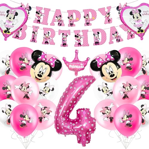 Minnie Geburtstag Party Dekoration 4 Jahre, 25 Stück Minnie Luftballon Kit, Minnie Geburtstag Folienballon, Minnie Zahlenballon, Minnie Themed Geburtstag Dekorationen, Minnie Geburtstag Luftballon von YISKY