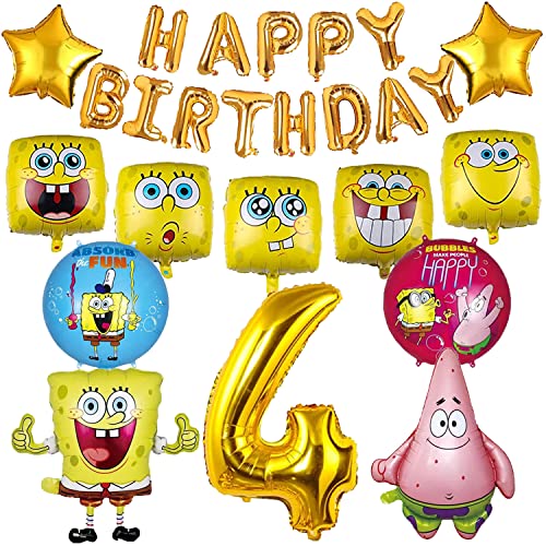 Spongebob 4 Jahre Geburtstag Dekoration, Spongebob Party Dekoration, Spongebob Geburtstag Ballon, Spongebob Party Luftballons Zubehör, Passend FüR 4. Kinder Geburtstag Dekoration Set von YISKY