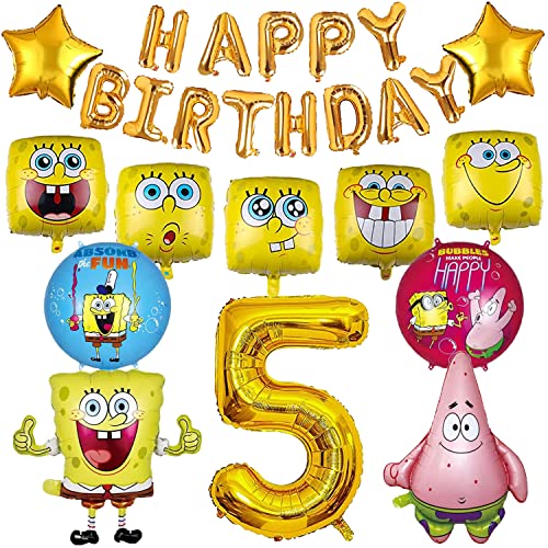 Spongebob 5 Jahre Geburtstag Dekoration, Spongebob Party Dekoration, Spongebob Geburtstag Ballon, Spongebob Party Luftballons Zubehör, Passend FüR 5. Kinder Geburtstag Dekoration Set von YISKY