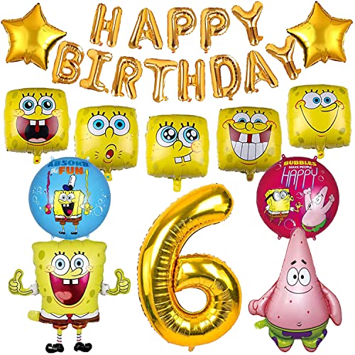 Spongebob 6 Jahre Geburtstag Dekoration, Spongebob Party Dekoration, Spongebob Geburtstag Ballon, Spongebob Party Luftballons Zubehör, Passend FüR 6. Kinder Geburtstag Dekoration Set von YISKY