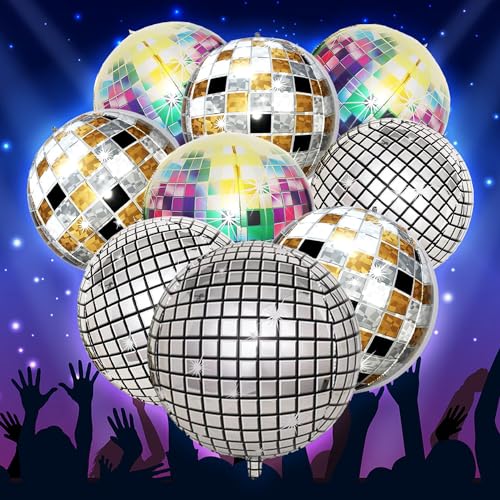 YISKY Disko Runde Luftballons, 9 Stück Disco Folienballons, Disco Party Deko Ballons, Luftballons für Disco-Mottoparty, Mehrfarbige Disco Folienballons, für 70 80 90er Jahre Deko Disco Theme von YISKY
