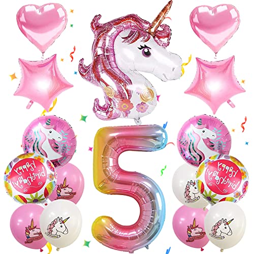 Geburtstag Party Dekoration, 16 Stück Einhorn Geburtstag Deko, Einhorn Party Geburtstagsdeko, Einhorn Partyballon, Einhornballon, Party Kindergeburtstag Happy Birthday Dekoration Luftballon (5) von YISKY
