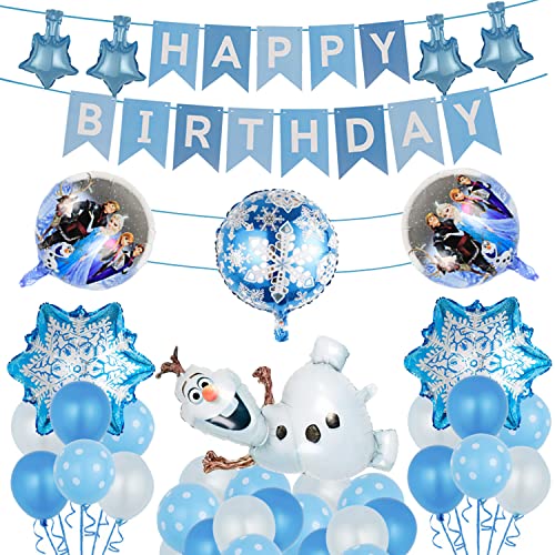Gefrorene Geburtstags Dekorationen, Frozen Geburtstags Party Deko, Elsa geburtstagsparty Deko, Gefrorene Luftballons Frozen Party Geburtstag Deko mit Happy Birthday Banner, Mädchen Party Dekoration von YISKY