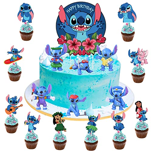 YISKY Lilo Stitch Cake Topper,17 PCS Party Kuchen Dekoration,Cartoons Topper, Cake Toppers, Cupcake Toppers, Figuren Set,für Geburtstagsfeier Cupcake- für Kinder von YISKY