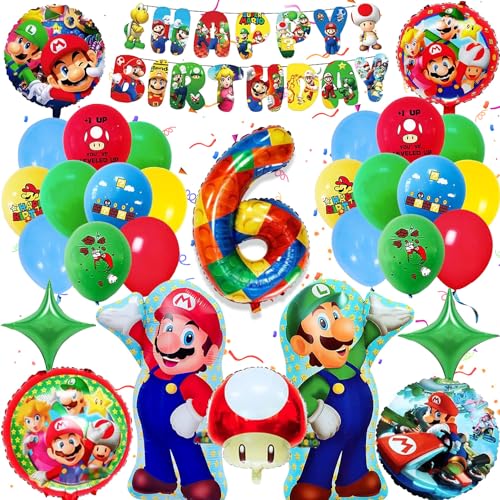 Super-Mario Kindergeburtstag Deko 6 Jahre, Mario Party Gekoration 6 anni, Mario Luftballons Party Dekoration, Mario Kinder Geburtstag Luftballon Set, mario luftballon 6. Geburtstag von YISKY