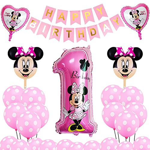 Minnie Luftballons Geburtstagsdeko, 17 Stück Minnie Themed Geburtstag Dekorationen, Ballon-Set Minnie Mouse 1 Jahr, Minnie Folienballons, Minnie Zahlenballon, für Deko Geburtstag Party von YISKY