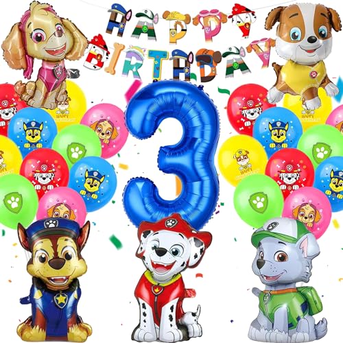 Paw Luftballons Kindergeburtstag, Hund Dog Patrol Blau luftballon Geburtstag, Paw Dog Ballons, Happy Birthday Banner für Kindergeburtstag Partydeko (A) von YISKY