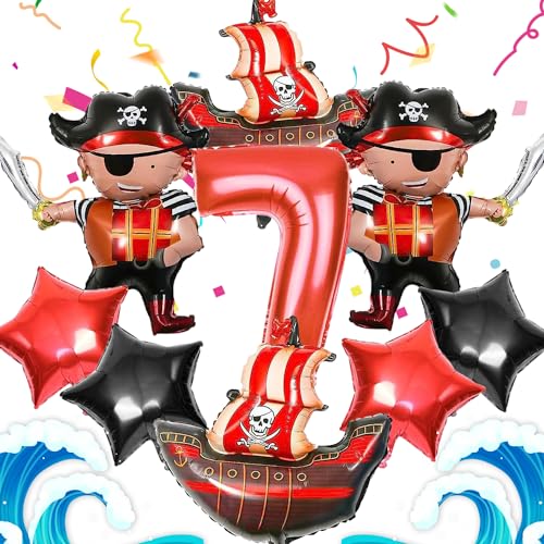 Piratenschiff Luftballons Set, 9 Stücke Piraten Folienballon Kinder, Piratenschif Geburtstagsdeko 7 Jahre, Piraten Geburtstag Deko Set, Piraten Helium Luftballons, Piraten Deko Kindergeburtstag von YISKY