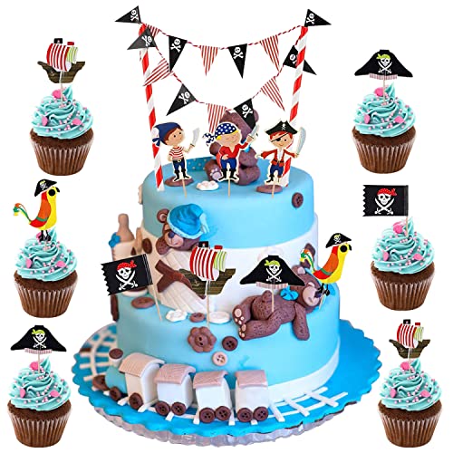 Piraten kuchendeckel, 53 Stück Birthday Kuchenaufsatz, Piraten Kuchen Topper, Birthday Cake Toppers, Piraten Kuchen Deko, Hallowen Cupcake Topper für Piraten Thema, Kinder Geburtstag, Hochzeit Party von YISKY