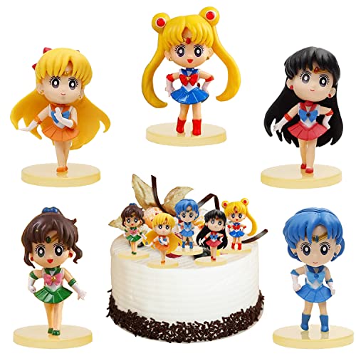 Sailor Moon Kuchen Topper, 5 Stück Sailor Moon Anime Figuren, Mini Figuren Set, Sailor Moon Actionfiguren Modell, Figures Cake Topper, Mini Figuren Spielzeug für Kinder Geburtstag Kuchen Dekoration von YISKY