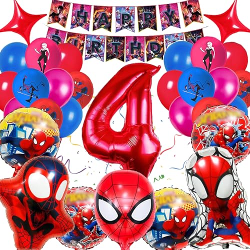 Spider Kindergeburtstag Deko 4 Jahre, Spiderman Geburtstagsdeko Set, spiderman Luftballons Dekorationen, Kinder Spiderman Luftballons, Spiderman Party Dekorationen, Spidrman Luftballons 4 Jahre von YISKY