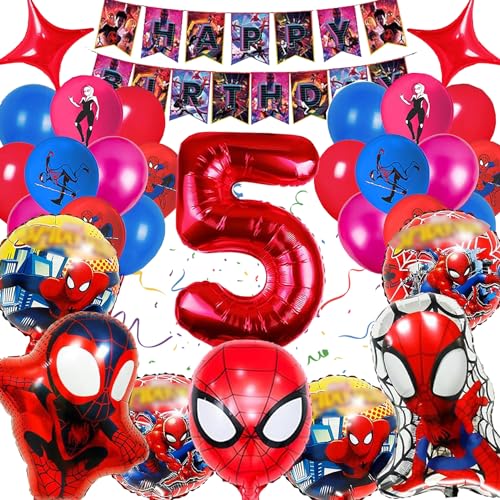 Spider Kindergeburtstag Deko 5 Jahre, Spiderman Geburtstagsdeko Set, spiderman Luftballons Dekorationen, Kinder Spiderman Luftballons, Spiderman Party Dekorationen, Spidrman Luftballons 5 Jahre von YISKY