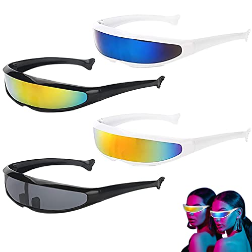 YISKY Futuristische Sonnenbrille, 4 Stück Futuristische Partybrille, Futuristische schmale Sonnenbrille, Verspiegelte Sonnenbrille, Hippie Brille, Kreative Space Brille, für Party Cosplay Requisiten von YISKY