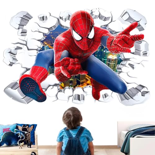 YISKY Aufkleber Spiderman Kinderzimmer, Spiderman 3D-Effekt Aufkleber, Wandaufkleber Spiderman, Spiderman im Wanddurchbruch Loch, Kinderzimmer Wandsticker, für Kinderzimmer, Wohnzimmer Wanddekoration von YISKY