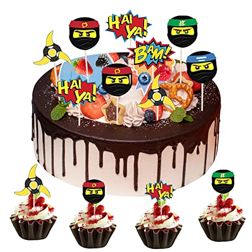 YISKY Ninja Cupcake Topper, 24 Stück Kuchen Tortendeko, Ninja Warrior Kuchendeckel, Geburtstagstorte Dekoration, Kuchendekoration für Kinder Geburtstag, Ninja Thema, Weihnachten, Partydekoration YISKY Ninja Cupcake Topper, 24 Stück Kuchen Tortendeko, Ninja Warrior Kuchendeckel, Geburtstagstorte Dekoration, Kuchendekoration für Kinder Geburtstag, Ninja Thema, Weihnachten, Partydekoration von YISKY
