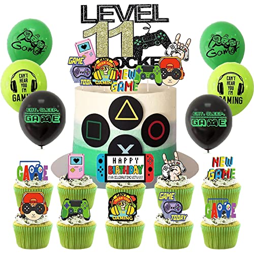 YISKY "level 11 unlocked"Kuchen Dekorationen, Videospiel Cupcake Topper, Video Gaming Geburtstagsdeko, Gamer“Happy Birthday”Cake Topper, für Kinder Gaming Geburtstag Fans Party Favors(Level 11) von YISKY
