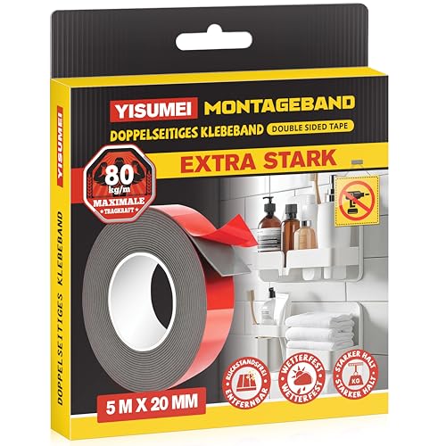 Doppelseitiges Klebeband Extra Stark 5m x 2cm x 1.5mm Wasserdichtes Universelles Montageband Doppelklebeband mit Haftkraft für Auto Wände Böden Heim Bürodekoration Doppelseitiges Klebeband Extra Stark 5m x 2cm x 1.5mm Wasserdichtes Universelles Montageband Doppelklebeband mit Haftkraft für Auto Wände Böden Heim Bürodekoration von YISUMEI