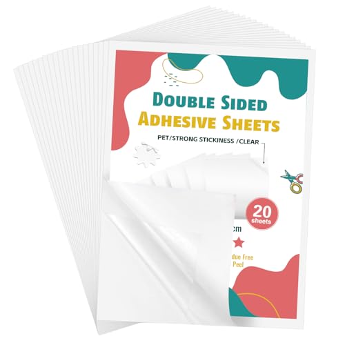 YISUMEI 20 Blatt A4 Doppelseitiges Klebeband Transparent PET Doppelklebeband dünn Beidseitiges Klebeband Basteln Geschenkverpackung Stoff Karten von YISUMEI
