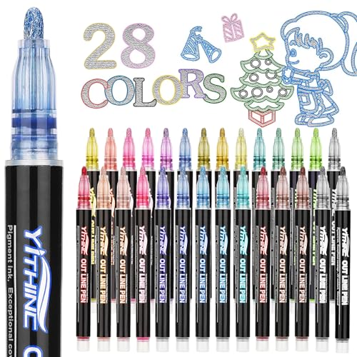 Konturenschimmernde Marker, Osterkorb-Präsent, Glitzer-Metallic-Filzgelstifte, Twens, Teenager, Mädchen, trendige Stifte, für Schulkunststunden, Schulbedarf-Set für Kinder von 4–16 Jahren, 28 Stück Konturenschimmernde Marker, Osterkorb-Präsent, Glitzer-Metallic-Filzgelstifte, Twens, Teenager, Mädchen, trendige Stifte, für Schulkunststunden, Schulbedarf-Set für Kinder von 4–16 Jahren, 28 Stück von YITHINC