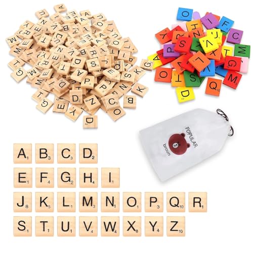 YIUWOD Packung Mit 300 StüCk Buchstaben - Holz - Holzbuchstaben zum Basteln - 20 X 18 X 5 Mm,Geeignet zum Selbermachen,Buchstabieren Lernen,Brettspielen (Mit Kordelzugbeutel) von YIUWOD
