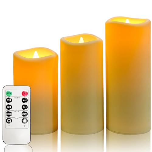 YIWER Wasserdicht LED flammenlose Kerzen, Outdoor Indoor batteriebetriebene flackernde Kerzen mit Remote-Timer,wird nicht schmelzen,Elfenbein Kunststoff Set von 3 D2,2xH5"6"7"für Party-Dekoration YIWER Wasserdicht LED flammenlose Kerzen, Outdoor Indoor batteriebetriebene flackernde Kerzen mit Remote-Timer,wird nicht schmelzen,Elfenbein Kunststoff Set von 3 D2,2xH5"6"7"für Party-Dekoration von YIWER