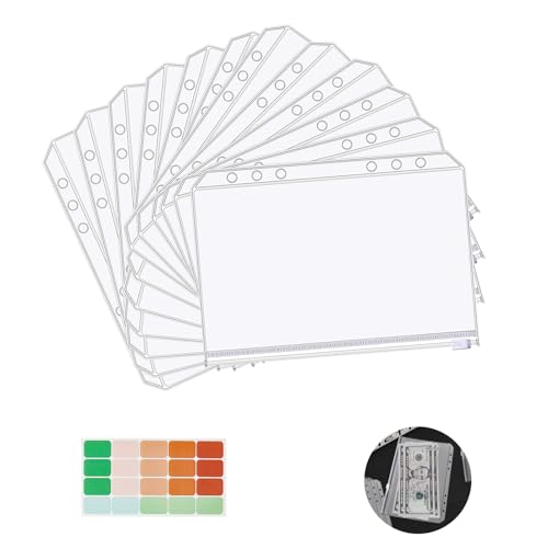 YIWONFU 12 Stück A6 Binder Taschen, 6 Löcher PVC Bindertaschen 18 x 10.4 cm Durchsichtige Reißverschluss Lose Blätter Taschen für Dokumente, Notizbücher, Karten, Foto, mit 1 Klebeetiketten YIWONFU 12 Stück A6 Binder Taschen, 6 Löcher PVC Bindertaschen 18 x 10.4 cm Durchsichtige Reißverschluss Lose Blätter Taschen für Dokumente, Notizbücher, Karten, Foto, mit 1 Klebeetiketten von YIWONFU