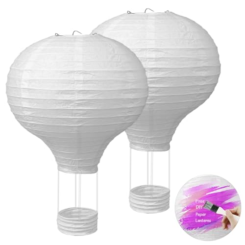 YIWONFU 2 Stück Hängende Papierlaternen Ø30cm, Weiß Flammhemmend/Zusammenklappbar Heißluftballon mit Gondel und Metallbügel, Deko Ballon Lampenschirm für DIY, Geburtstag, Party YIWONFU 2 Stück Hängende Papierlaternen Ø30cm, Weiß Flammhemmend/Zusammenklappbar Heißluftballon mit Gondel und Metallbügel, Deko Ballon Lampenschirm für DIY, Geburtstag, Party von YIWONFU