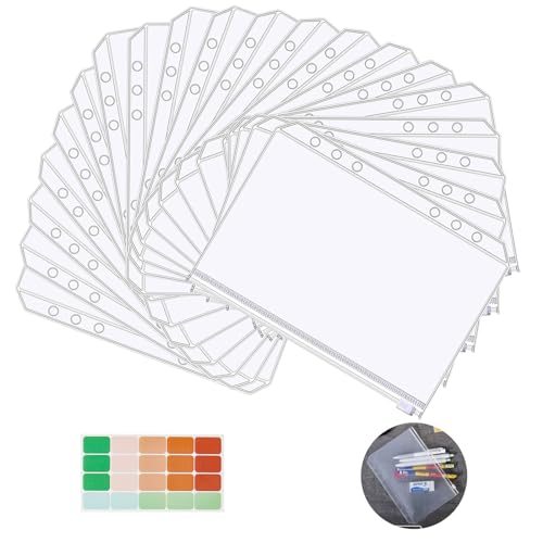 YIWONFU 20 Stück A6 Binder Taschen, 6 Löcher PVC Bindertaschen 18 x 10.4 cm Durchsichtige Reißverschluss Lose Blätter Taschen für Dokumente, Notizbücher, Karten, Foto, mit 1 Klebeetiketten YIWONFU 20 Stück A6 Binder Taschen, 6 Löcher PVC Bindertaschen 18 x 10.4 cm Durchsichtige Reißverschluss Lose Blätter Taschen für Dokumente, Notizbücher, Karten, Foto, mit 1 Klebeetiketten von YIWONFU