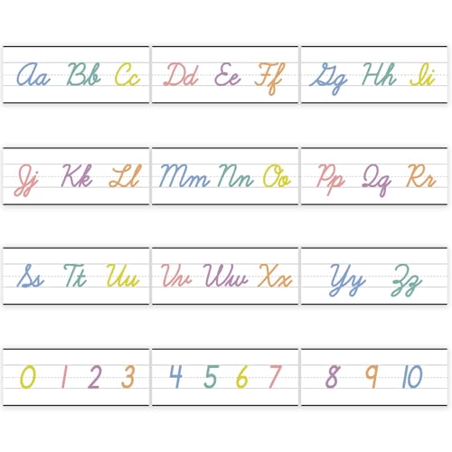 12 Stück Alphabet-Linie für Klassenzimmer Wand Pastell Kursive Alphabet Linie Pinnwand Set ABC Banner und Zahlen Bordüre Poster für Klassenzimmer Dekor 12 Stück Alphabet-Linie für Klassenzimmer Wand Pastell Kursive Alphabet Linie Pinnwand Set ABC Banner und Zahlen Bordüre Poster für Klassenzimmer Dekor von YIXAXKAO