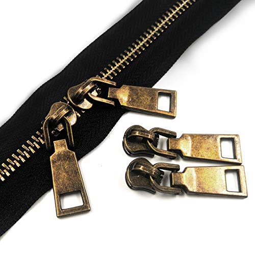 YIXI-SBest #5 Metall-Reißverschlüsse, 4 m, Näh-Reißverschlüsse, Großpackung mit 10 Schiebern, lange Reißverschlüsse für Schneider, Nähen, Handwerk, Tasche (Messingzahn, schwarzes Klebeband) von YIXI-SBest