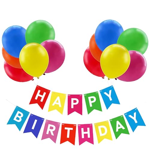 Luftballons Geburtstag Dekoration Set, Farbe Geburtstagsdeko Happy Birthday deko Banner Party Deko Geburtstag Set mit Farbe Happy Birthday Luftballons(Farbe) von YIXINCHENQI